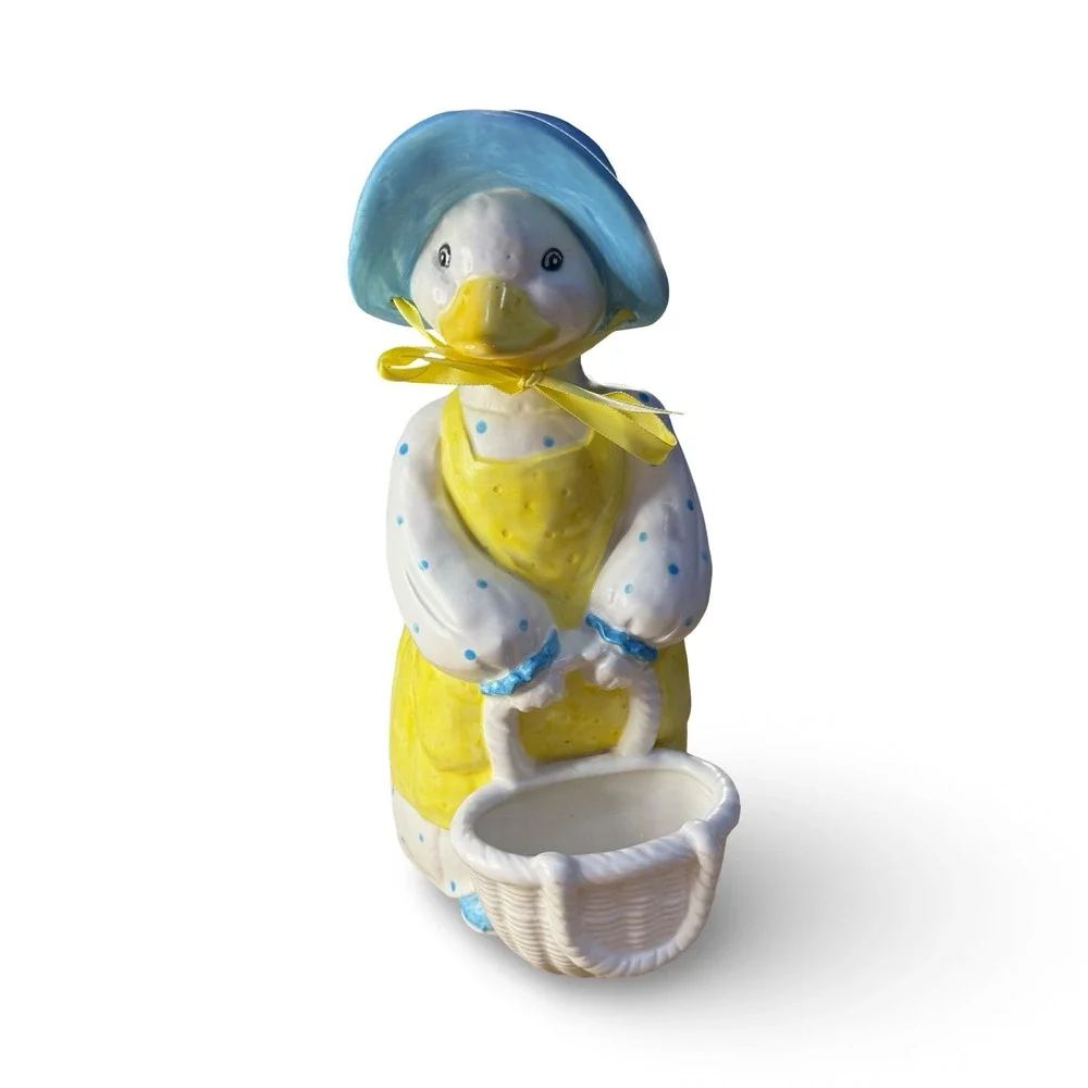 Department 56 Ceramic Goose Figurine Blue Polka Dot planter cottagecore vintage